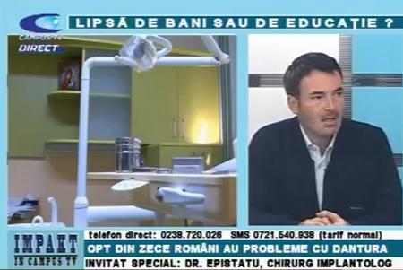 DESPRE ROMÂNI ŞI PROBLEMELE LOR CU DINŢII. INVITAŢI DR. DRAGOŞ EPISTATU (SPECIALIST ÎN IMPLANTURI DENTARE) ŞI DR. MIRELA NEGOIŢĂ 